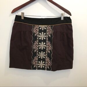 Anthropologie Floreat Eugenia Skirt 8 embroidered black purple maroon
